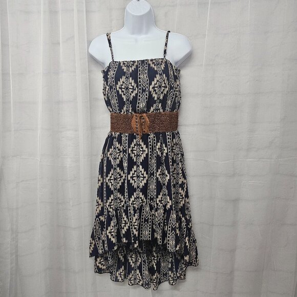 Rue21 Blue Taupe Aztec Southwestern Sleeveless Dress Hi-Low Hem M - Picture 1 of 13